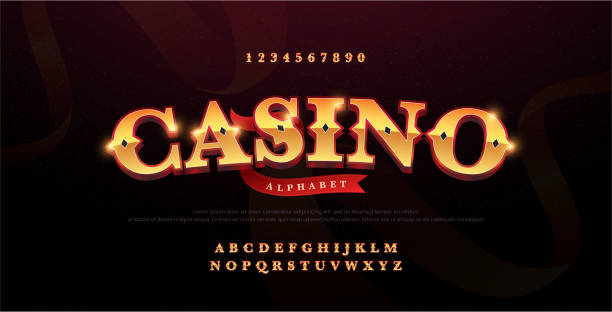 Casino luxury 3d alphabet gold logotype with royal font. Typography red and golden fonts letters uppercase and number. vector illustration Casino luxury 3d alphabet gold logotype with royal font. Typography red and golden fonts letters uppercase and number. vector illustration casino stock illustrations