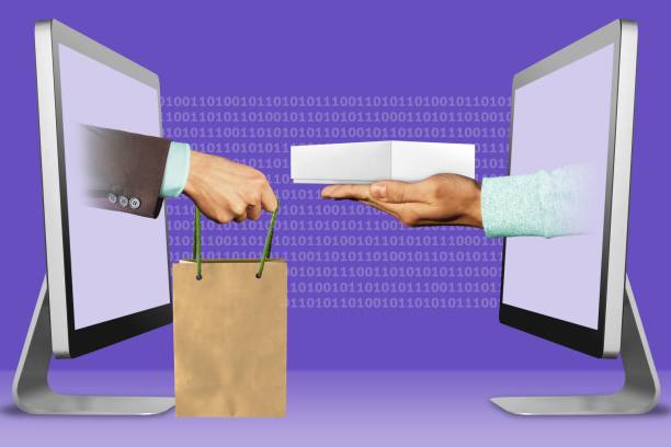 istock information concept, two hands from displays. hand with shopping bag and hand with white tablet computer box. 3d illustration 1133317547