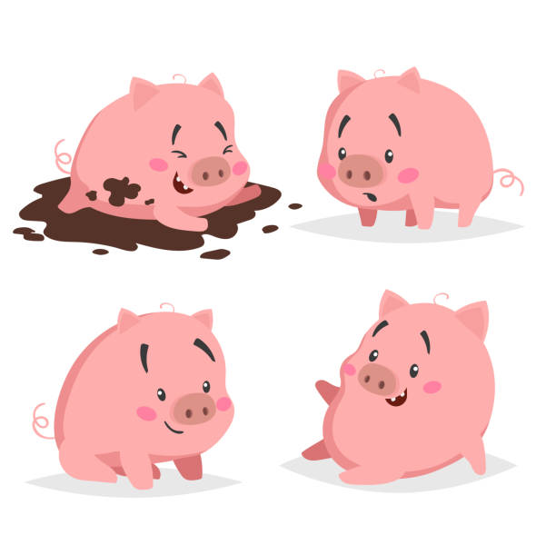 Cute Piglets Set Little Pig In Puddle Surprised Sitting And Relaxing Cartoon Flat Design Farm Animals Collection Vector Illustration For Education Or Other Needs Isolated On White Background Stock Illustration - Download Cute Piglets Set Little Pig In Puddle Surprised Sitting And Relaxing Cartoon Flat Design Farm Animals Collection Vector Illustration For Education Or Other Needs Isolated On White Background Stock Illustration - Download