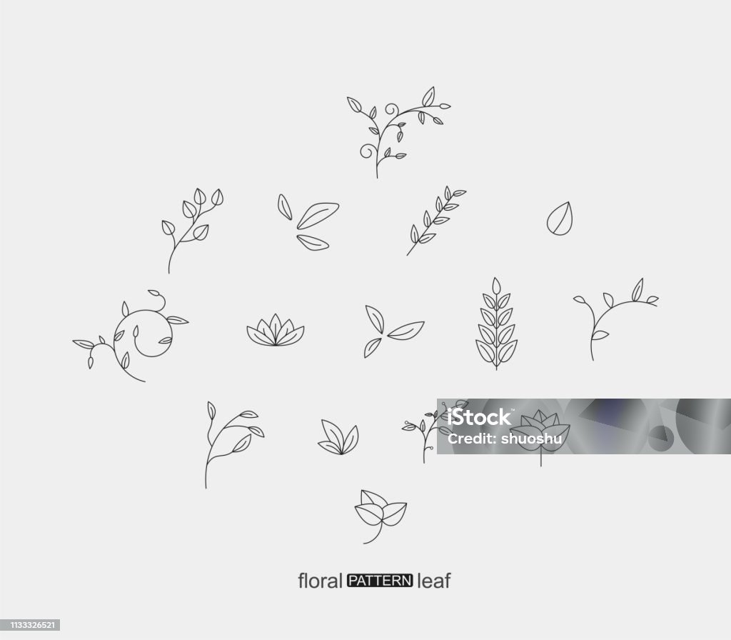 식물 꽃과 잎 패턴 아이콘 세트 - 로열티 프리 꽃-식물 벡터 아트