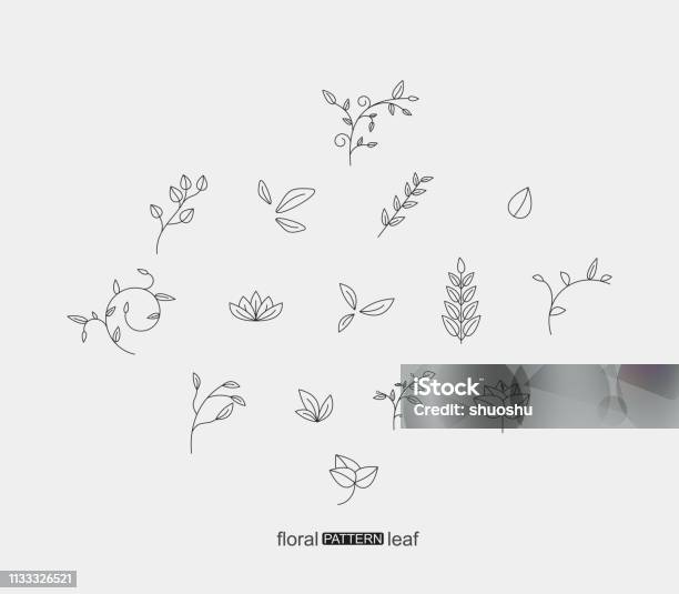 식물 꽃과 잎 패턴 아이콘 세트 꽃-식물에 대한 스톡 벡터 아트 및 기타 이미지 - 꽃-식물, 잎, 라인아트