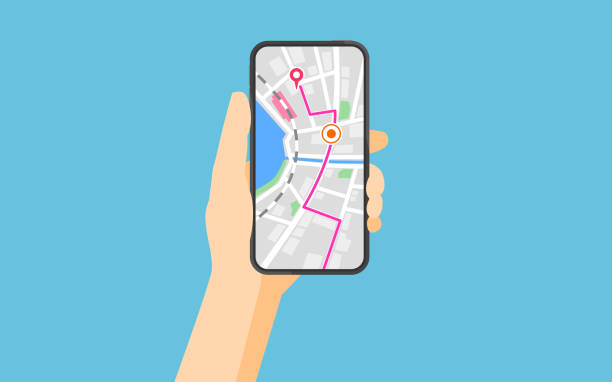 illustrazioni stock, clip art, cartoni animati e icone di tendenza di smartphone con navigazione - map cartography travel human hand