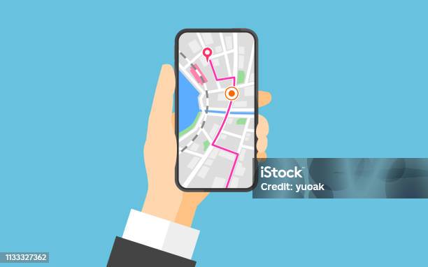 Smartphone With Navigation Stock Illustration - Download Image Now - Driving, Arrow Symbol, City