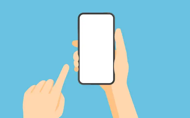 Vector illustration of Hand holding smartphone and touching screen