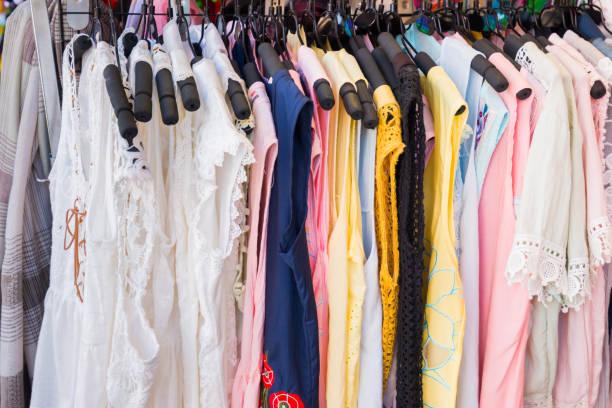 istock Clothes hanging on a rack in a shopping mall. 1133328838