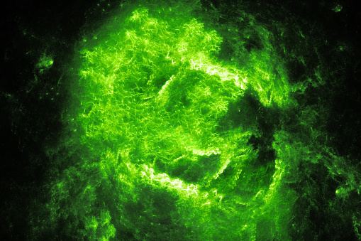 Green glowing high energy flame in space, computer generated abstract background, 3D rendering