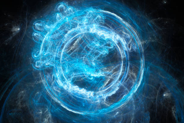 portail bleu incandescent de flamme de plasma - fractal concentric light abstract photos et images de collection