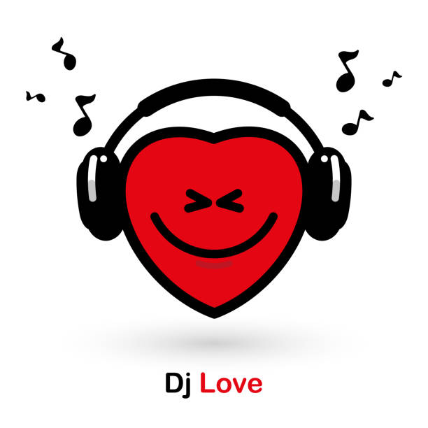 słuchawki i logo happy heart. dj miłość. wektor - valentines day hearts audio stock illustrations