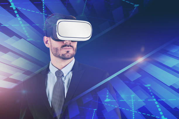 istock Businessman in vr glasses, graph 1133337379