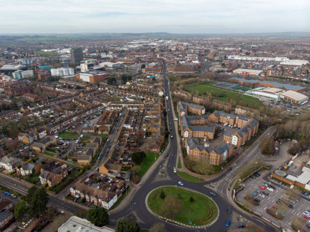 Aerial photo of the town of Aylesbury in the UK stock photo