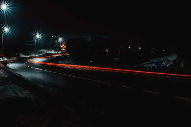 Magnificent shake the light of car lights in the evening on the highway with the stars of streetlights 2019