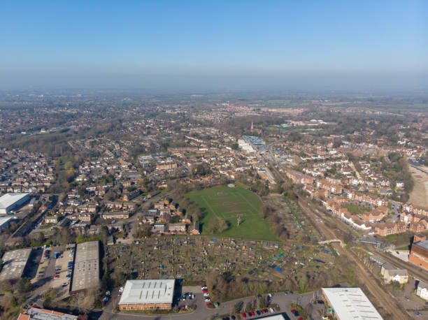 Aerial photo of the UK town of Wokingham. Wokingham is a historic market town in Berkshire, stock photo