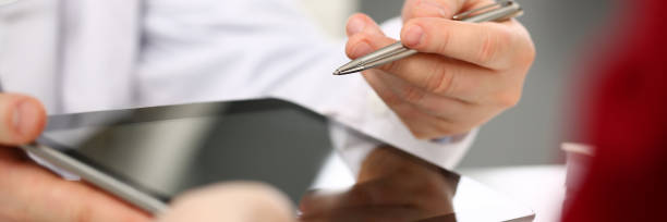 istock Female doctor hands hold and show digital 1133343152