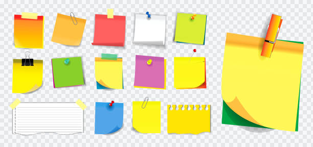 ilustrações de stock, clip art, desenhos animados e ícones de colorful sticky note or ripped paper. using in school, work or office - adhesive note letter thumbtack reminder