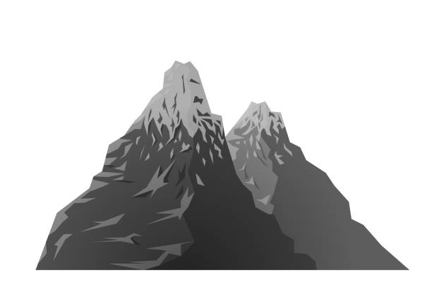 istock Black and white snowy mountain retro silhouette on white 1133346381