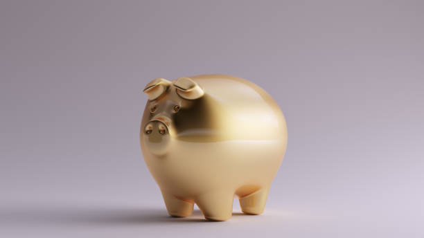 Gold 3D piggy bank savings isolated on white background