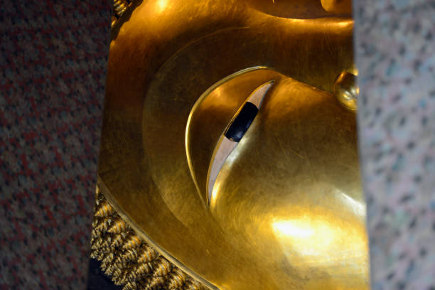 The golden Buddha at the temple of Wat Pho in the city of Bangkok in Thailand in Southeastasia.