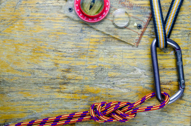 Tourist gear on wood table