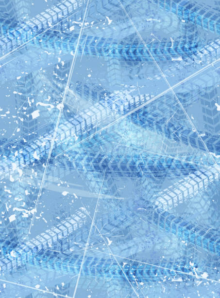 Grunge tire tracks background Ice tire treads. Car wheel. Vector automotive element. Grunge tyre tracks background for poster, digital banner, flyer, booklet, brochure, web design. Editable graphic image in blue and white colors bicycle patterns stock illustrations