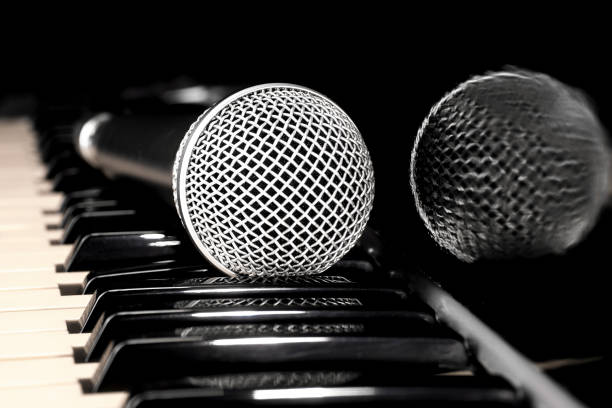 istock Concept behind the music the microphone and keys 1133357656