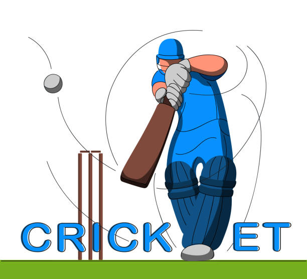 크리켓 배트 맨 플랫 - sport of cricket cricket player fielder sport stock illustrations