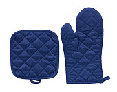 Blue kitchen glove, heat protection and safety.