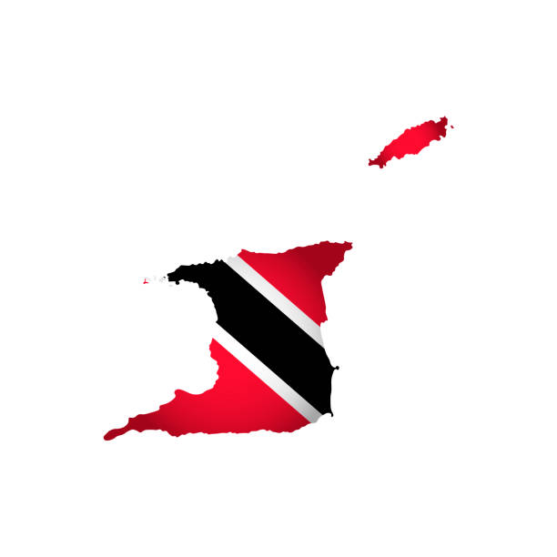 Vector isolated simplified illustration icon with silhouette of Trinidad and Tobago map Vector isolated simplified illustration icon with silhouette of Trinidad and Tobago map. National flag (red, black, white colors). White background trinidad tobago map stock illustrations