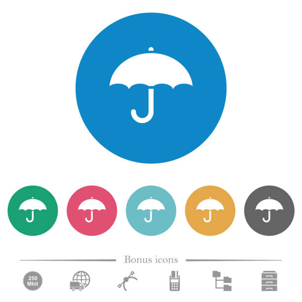 Umbrella flat round icons Umbrella flat white icons on round color backgrounds. 6 bonus icons included. aegis stock illustrations