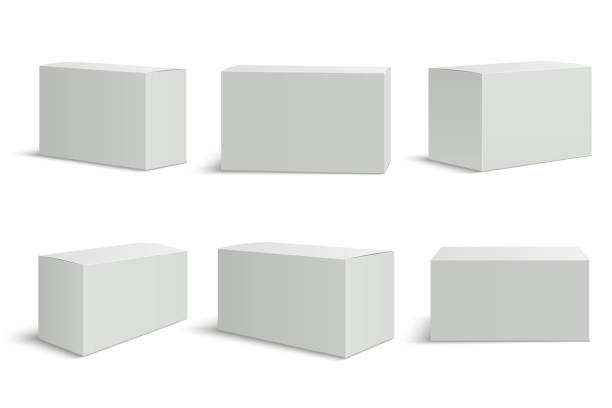흰색 상자 템플릿입니다. 빈 의료 상자 3d 절연 된 종이 포장. 사각형 판지 패키지 벡터 이랑 - 상자 stock illustrations