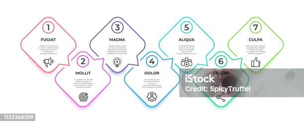 Infografica Del Flusso Di Linea Grafica Cardine Della Timeline Quadrata Di 7 Passaggi Concetto Di Banner Di Presentazione Flusso Di Lavoro Delle Opzioni Vector 7 - Immagini vettoriali stock e altre immagini di Infografica