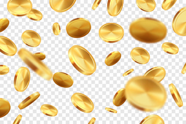 黄金のコイン透明な背景.3d マネーフォールカジノジャックポットゲーム宝物ベクトル孤立したコイン雨 - 透明の背景 イラスト点のイラスト素材／クリップアート素材／マンガ素材／アイコン素材