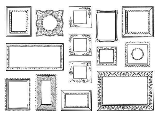 ilustrações de stock, clip art, desenhos animados e ícones de hand drawn frames. doodle square and circle boarders, vintage decorative sketch shapes. vector doodle ornamental boarders - photography isolated background objects isolated isolated objects