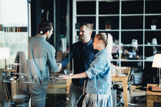 Successful meeting handshake stock photo