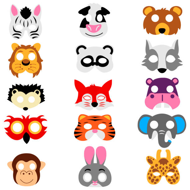 Set Of Animals Masks Isolated On White Background Stock Illustration -  Download Image Now - Animal, Lion - Feline, Costume - iStock