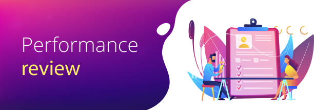 ilustraciones, imágenes clip art, dibujos animados e iconos de stock de encabezado de banner de concepto de evaluación de empleados. - evaluación del desempeño