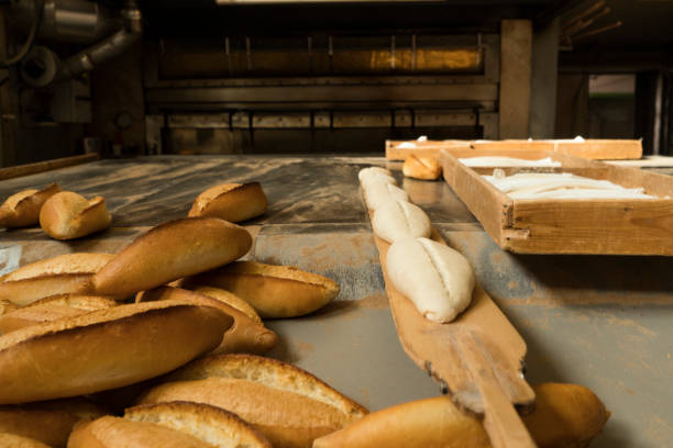 Fresh bread in bakery factory
