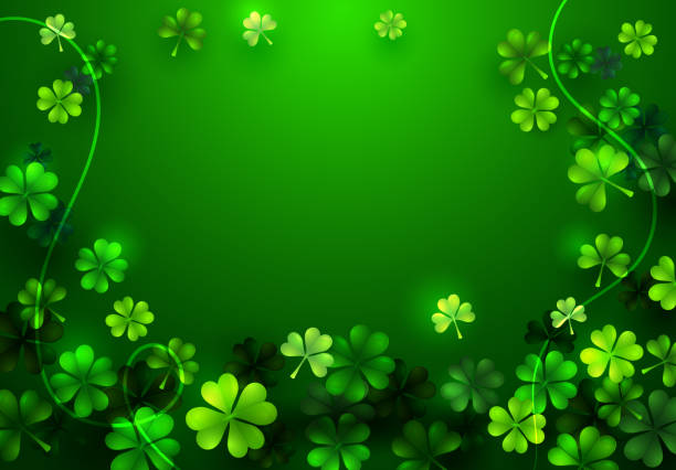 istock Stylish Happy Saint Patricks Day Blank Greeting Card or Poster with Clover on Green Background. Irish Holiday Concept Wallpaper Design. Abstract Clover Leaf Flat Cartoon Vector Illustration 1133379120