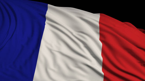 istock 3D rendering of a French flag. The flag develops smoothly in the wind 1133379504