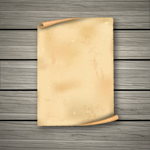 Realistic old roll Realistic old roll on wooden boards.The empty dirty sheet of paper with a shadow.Template for design. Vintage frame.The ancient sheet of paper with the place for the text. Vector illustration. old paper stock illustrations