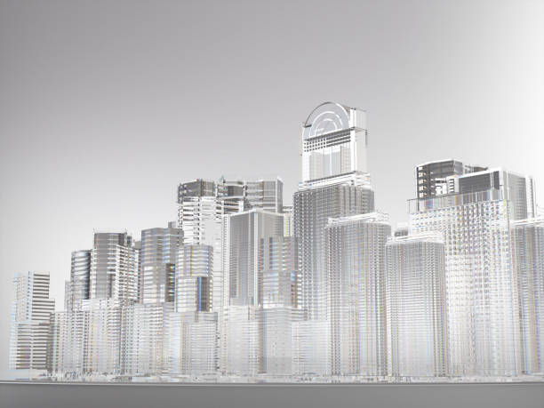 Abstract city, buildings made from glass, 3D rendering Abstract city, buildings made from glass, 3D rendering bottomless models stock pictures, royalty-free photos & images