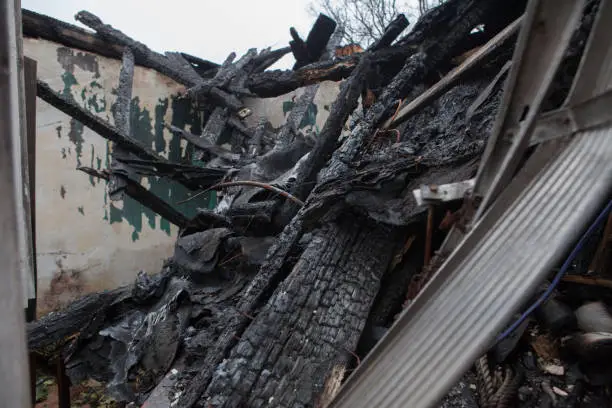 Inside an old ruined house after a fire