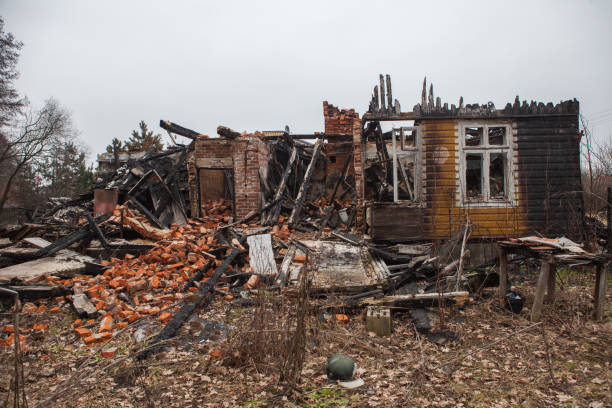 istock Burnt old wooden house 1133380969