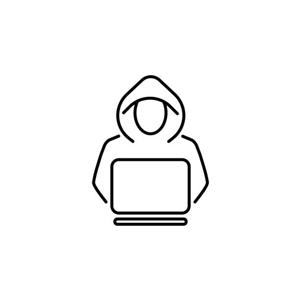 Hacker, criminal icon on white background. Can be used for web, logo, mobile app, UI UX Hacker, criminal icon on white background. Can be used for web, logo, mobile app, UI, UX hood stock illustrations