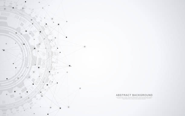 Global network connection. Abstract geometric background with connecting dots and lines. Digital technology and communication concept. Global network connection. Abstract geometric background with connecting dots and lines. Digital technology and communication concept dark grey background circular stock illustrations