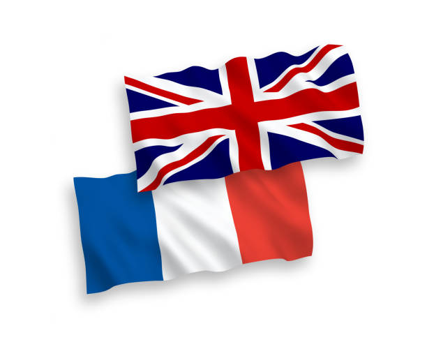 Flags of France and Great Britain on a white background National vector fabric wave flags of France and Great Britain isolated on white background. 1 to 2 proportion. 4810 stock illustrations