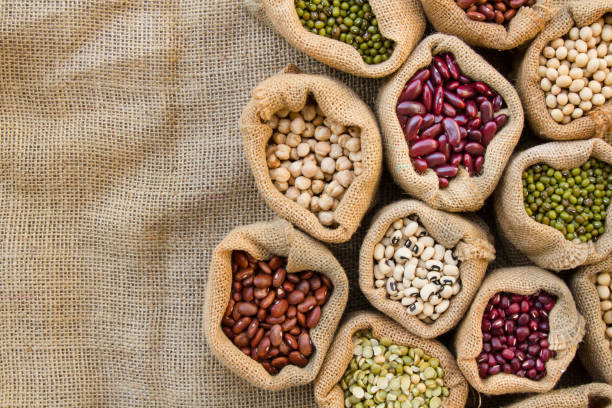 istock Various of legumes seed in sack bag 1133387004