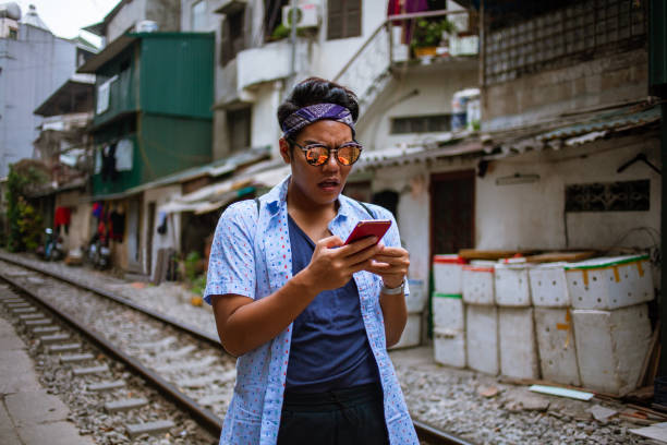 istock Shocking face while walking at Hanoi Train Street 1133388254