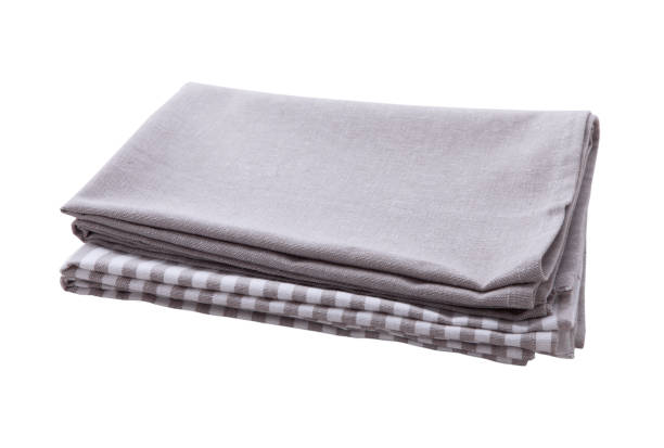 istock Napkin isolated on white. Multi-colored linen napkins for restaurant. Mock up for design. Top view. 1133388929