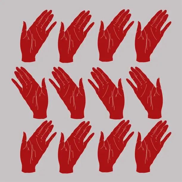Vector illustration of pattern with red waving palms on gray background for wallpaper or card