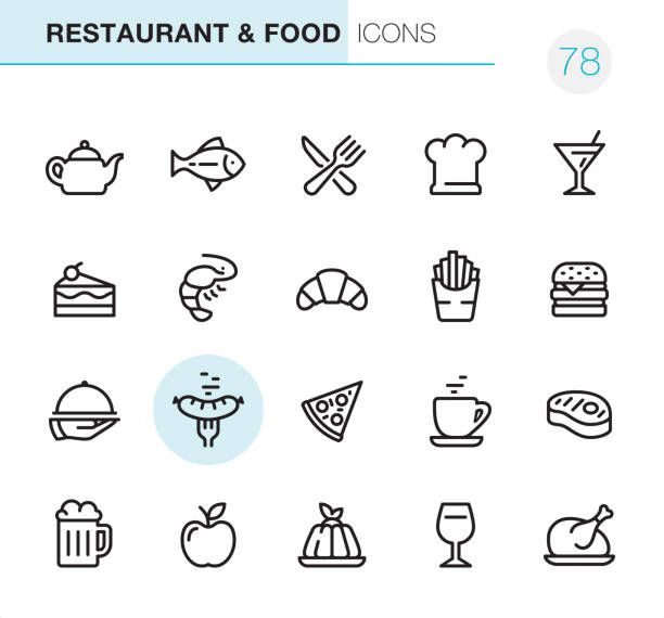ilustraciones, imágenes clip art, dibujos animados e iconos de stock de restaurante & comida-iconos pixel perfect - shrimp cocktail